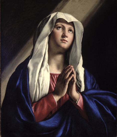 Vergine in preghiera con gli occhi rivolti verso il cielo